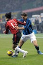 Alessandro Nesta and Zlatan Ibrahimovic in action during the match